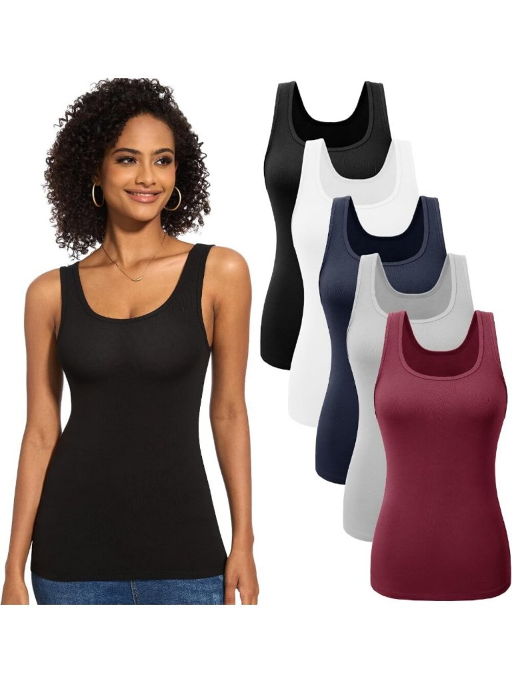 5 Pack Ribbed Tank Tops for Women - Versatile Layering Undershirts, Soft & Comfy